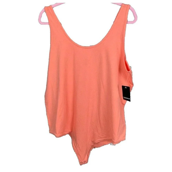Torrid Plus 5 Coral Peach Double Scoop Neckline Cotton Sleeveless Bodysuit - Picture 2 of 5